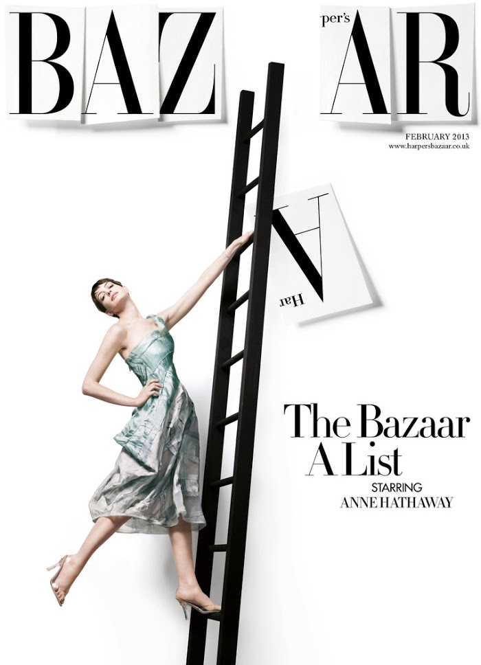 Anne Hathaway by David Slijper, Harper's Bazaar UK subscriber cover February 2013